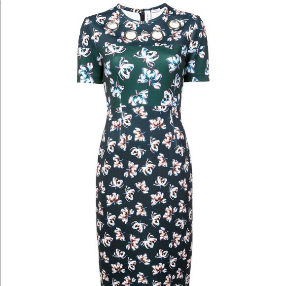 Yigal Azrouel Green Floral Print Sheath Bodycon Dress with Grommets NEW - Picture 2 of 7